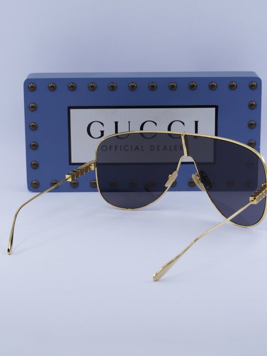 Gucci GG1436S 001 Shield Sunglasses - Yellow Gold/Grey main image 10